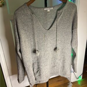 Gray V-Neck Sweater with Tassels